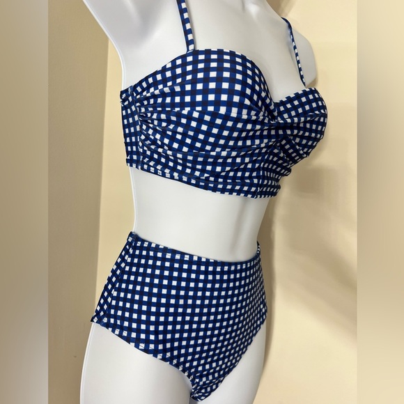 Blue Gingham Push Up High Waist Bikini Set - Picture 5 of 9